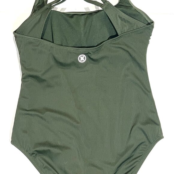 Hurley Amazon Jungle Green Ribbed UPF 50+ One-Piece Bathing Suit Swimsuit L NEW - Picture 4 of 9